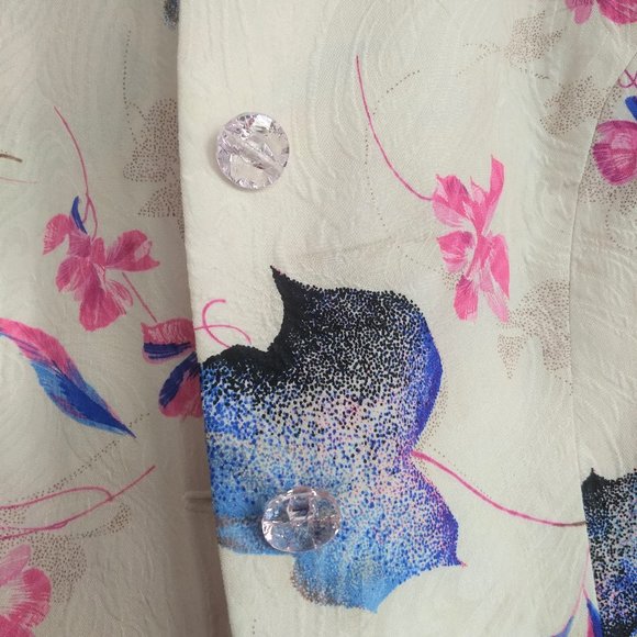 Vintage 80s white floral 2 piece dress jacket suit NWOT - Picture 5 of 15